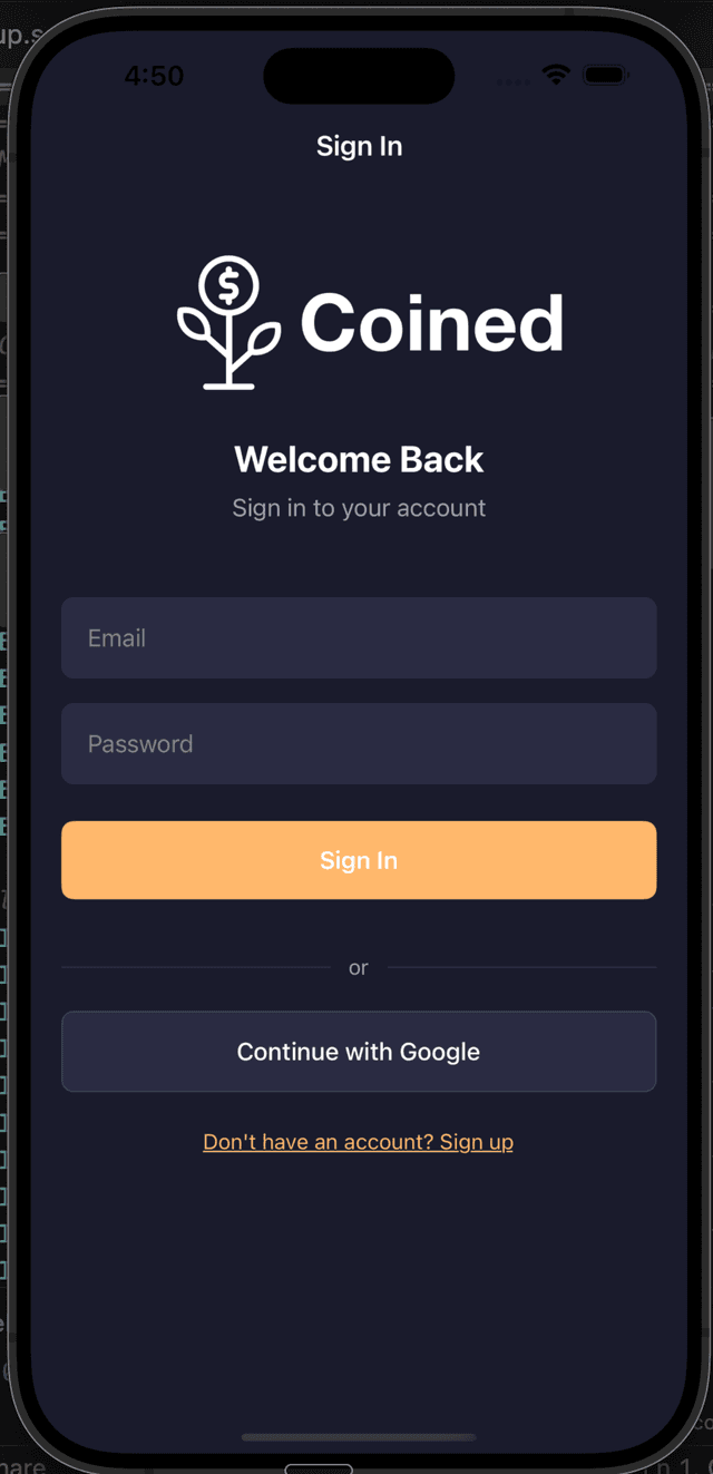 Coined app budget tracking screen